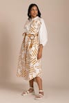 Kanelle_Yellow Cotton Poplin Print Confetti Bloom Round Sage Midi Dress With Belt_Online_at_Aza_Fashions