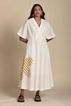 Buy_Kanelle_White Cotton Poplin Patch Striped Bloom V Neck Olivia Embroidered Midi Dress _at_Aza_Fashions