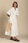 Buy_Kanelle_White Cotton Poplin Patch Striped Bloom V Neck Olivia Embroidered Midi Dress _Online_at_Aza_Fashions