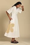 Shop_Kanelle_White Cotton Poplin Patch Striped Bloom V Neck Olivia Embroidered Midi Dress _Online_at_Aza_Fashions