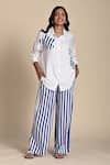 Buy_Kanelle_Blue Twill Patch Striped Flora Collar Abigail Embroidered Shirt With Pant _at_Aza_Fashions