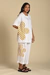 Shop_Kanelle_Yellow Twill Patch Striped Flora Round Neck Freya Work Top With Pant_Online_at_Aza_Fashions