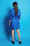 Shop_Cin Cin_Blue Poplin Embroidered Sequin Collar Ruched Asymmetric Shirt Dress _at_Aza_Fashions