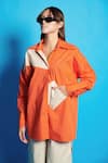 Cin Cin_Orange Poplin Colour Blocking Collar Shirt With Pant _Online_at_Aza_Fashions