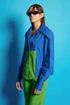 Cin Cin_Blue Poplin Colour Blocking Collar Rectangular Shirt With Pant _Online_at_Aza_Fashions