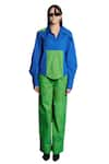 Buy_Cin Cin_Blue Poplin Colour Blocking Collar Rectangular Shirt With Pant 