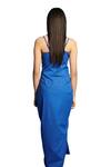 Cin Cin_Blue Poplin Solid Square Ruched Asymmetric Long Dress _Online_at_Aza_Fashions