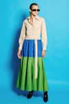 Buy_Cin Cin_Beige Poplin Colour Blocking Collar Two Tier Contrast Long Dress_at_Aza_Fashions