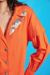 Cin Cin_Orange Poplin Embroidered Beads Lapel Collar Shirt _Online_at_Aza_Fashions