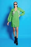 Buy_Cin Cin_Green Poplin Placement Embroidered Sequins Notched Shirt Dress _at_Aza_Fashions