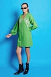 Cin Cin_Green Poplin Placement Embroidered Sequins Notched Shirt Dress _Online_at_Aza_Fashions