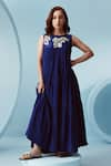 Buy_Kavya Singh Kundu_Blue Crepe Embroidery Sequin Electra Fleur Embellished Tiered Gathered Dress _at_Aza_Fashions