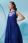 Kavya Singh Kundu_Blue Crepe Embroidery Sequin Electra Fleur Embellished Tiered Gathered Dress _Online_at_Aza_Fashions