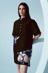 Kavya Singh Kundu_Black Chanderi Embroidery Florence Band Collar Esme Short Dress_Online_at_Aza_Fashions