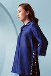 Kavya Singh Kundu_Blue Chanderi Solid Collar Neck Ruri High Low Shirt _Online_at_Aza_Fashions