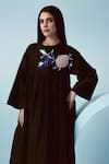 Buy_Kavya Singh Kundu_Black Chanderi Applique Bloomy Round Neck Sato Embroidered Gathered Dress _Online_at_Aza_Fashions