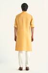 Shop_Raghavendra Rathore Jodhpur_Yellow Linen Silk Woven The Dandelion Kurta_at_Aza_Fashions