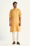 Buy_Raghavendra Rathore Jodhpur_Yellow Linen Silk Woven The Dandelion Kurta_Online_at_Aza_Fashions