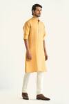 Shop_Raghavendra Rathore Jodhpur_Yellow Linen Silk Woven The Dandelion Kurta_Online_at_Aza_Fashions