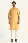 Raghavendra Rathore Jodhpur_Yellow Linen Silk Woven The Dandelion Kurta_at_Aza_Fashions