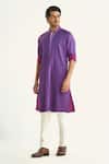 Raghavendra Rathore Jodhpur Purple Cotton Embroidery The Pintucked Kurta Online at Aza Fashions Raghavendra Rathore Jodhpur_Purple Cotton Embroidery The Pintucked Kurta _Online_at_Aza_Fashions