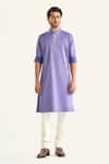 Buy_Raghavendra Rathore Jodhpur_Blue Cotton Embroidery The Serenity Pintuck Kurta _at_Aza_Fashions