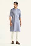 Buy_Raghavendra Rathore Jodhpur_Blue Cotton Embroidered Kantha The Linear Kurta _at_Aza_Fashions