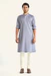 Raghavendra Rathore Jodhpur_Blue Cotton Embroidered Kantha The Linear Kurta _Online_at_Aza_Fashions