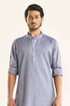 Buy_Raghavendra Rathore Jodhpur_Blue Cotton Embroidered Kantha The Linear Kurta _Online_at_Aza_Fashions