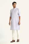 Buy_Raghavendra Rathore Jodhpur_Blue Cotton Embroidery The Pastel Double Needle Kurta _at_Aza_Fashions