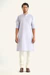 Raghavendra Rathore Jodhpur_Blue Cotton Embroidery The Pastel Double Needle Kurta _Online_at_Aza_Fashions