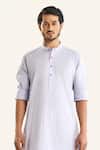 Buy_Raghavendra Rathore Jodhpur_Blue Cotton Embroidery The Pastel Double Needle Kurta _Online_at_Aza_Fashions