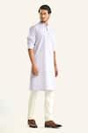Shop_Raghavendra Rathore Jodhpur_Blue Cotton Embroidery The Pastel Double Needle Kurta _Online_at_Aza_Fashions
