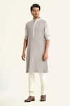 Buy_Raghavendra Rathore Jodhpur_Grey Cotton Pintuck The Lunar Kurta _at_Aza_Fashions