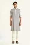 Raghavendra Rathore Jodhpur_Grey Cotton Pintuck The Lunar Kurta _Online_at_Aza_Fashions