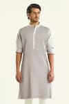 Buy_Raghavendra Rathore Jodhpur_Grey Cotton Pintuck The Lunar Kurta _Online_at_Aza_Fashions