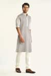 Shop_Raghavendra Rathore Jodhpur_Grey Cotton Pintuck The Lunar Kurta _Online_at_Aza_Fashions