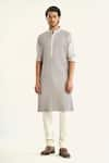 Raghavendra Rathore Jodhpur_Grey Cotton Pintuck The Lunar Kurta _at_Aza_Fashions