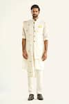 Buy_Raghavendra Rathore Jodhpur_White Brocade Woven Floral The Bundi _at_Aza_Fashions