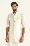 Buy_Raghavendra Rathore Jodhpur_White Brocade Woven Floral The Bundi _Online_at_Aza_Fashions