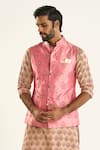 Buy_Raghavendra Rathore Jodhpur_Pink Cotton Woven Floral The Bageecha Bundi _Online_at_Aza_Fashions