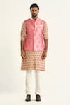 Raghavendra Rathore Jodhpur_Pink Cotton Woven Floral The Bageecha Bundi _at_Aza_Fashions