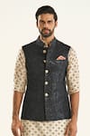 Buy_Raghavendra Rathore Jodhpur_Black Brocade Woven Floral Jaal The Bedazzled Noir Bundi _Online_at_Aza_Fashions