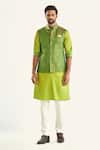 Raghavendra Rathore Jodhpur_Green Silk Woven Checkered Bundi _Online_at_Aza_Fashions