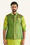 Buy_Raghavendra Rathore Jodhpur_Green Silk Woven Checkered Bundi _Online_at_Aza_Fashions