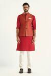 Shop_Raghavendra Rathore Jodhpur_Red Brocade Woven Checkered The Qila Bundi _Online_at_Aza_Fashions