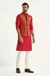 Shop_Raghavendra Rathore Jodhpur_Red Brocade Woven Checkered The Qila Bundi 