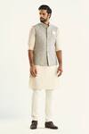 Buy_Raghavendra Rathore Jodhpur_Gray Linen, Silk Geometric Woven Grey Bundi _at_Aza_Fashions