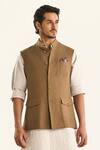 Raghavendra Rathore Jodhpur_Brown Cotton Solid The Sundarban Outdoor Bundi _Online_at_Aza_Fashions