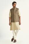 Buy_Raghavendra Rathore Jodhpur_Beige Cotton Floral Motif Bundi _at_Aza_Fashions